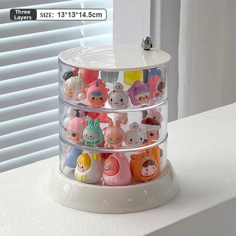 Rotating Jewelry Storage Box Makeup Storage Rack Bracelet Earring Round Plastic Organizer Boxes Holder Display Rack with Cover