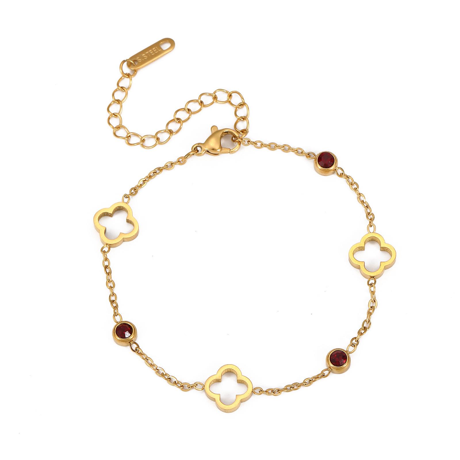 

Браслет из титановой стали для девочек, инкрустированный бриллиантами, браслет-четырехлистный клевер для подружки, легкие, роскошные, высококачественные цветочувствительные украшения