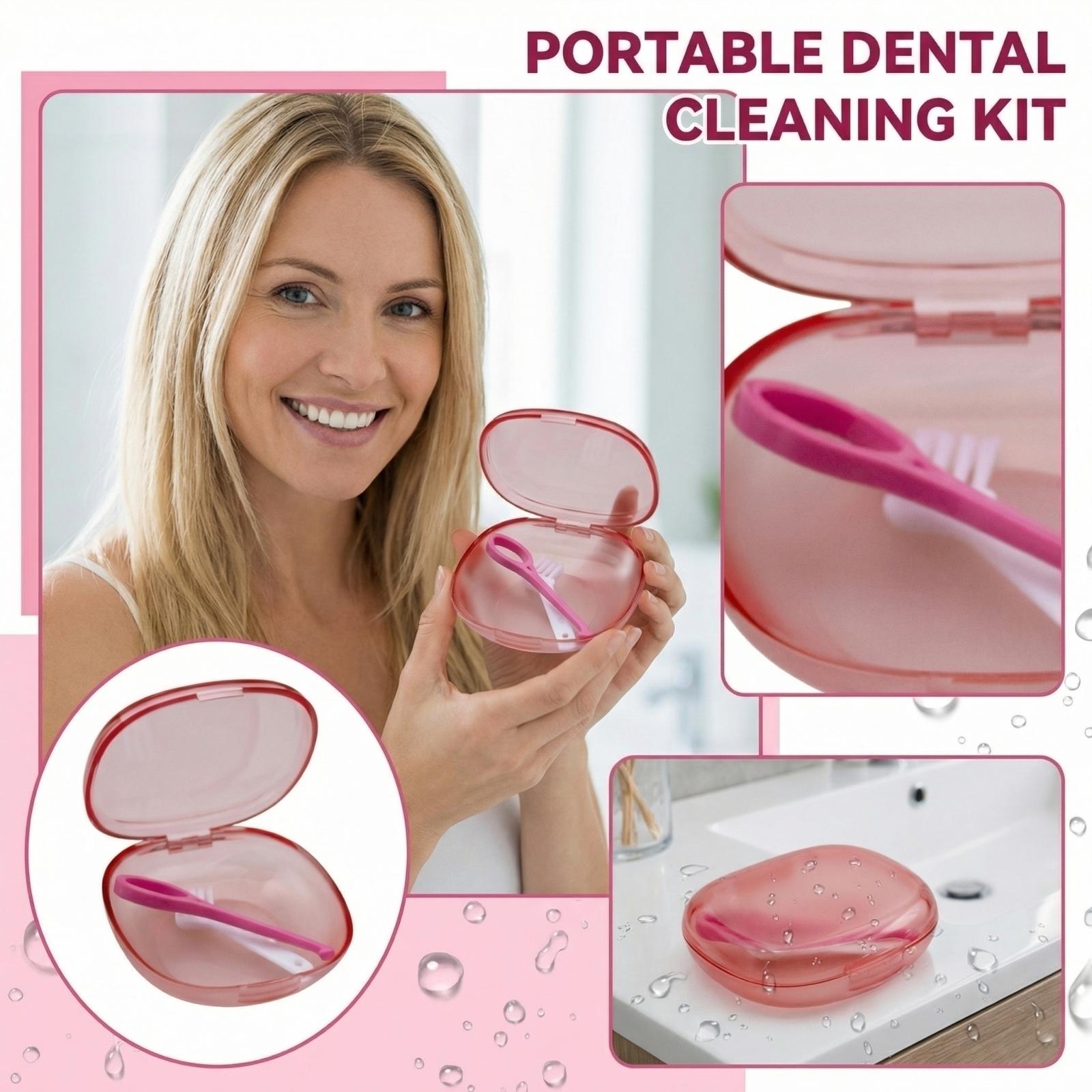 

Portable Denture Cleaning Case with Brush Compact Storage Box for Denture and Orthodontic Appliance Maintenance Travel Friendly Design One Size