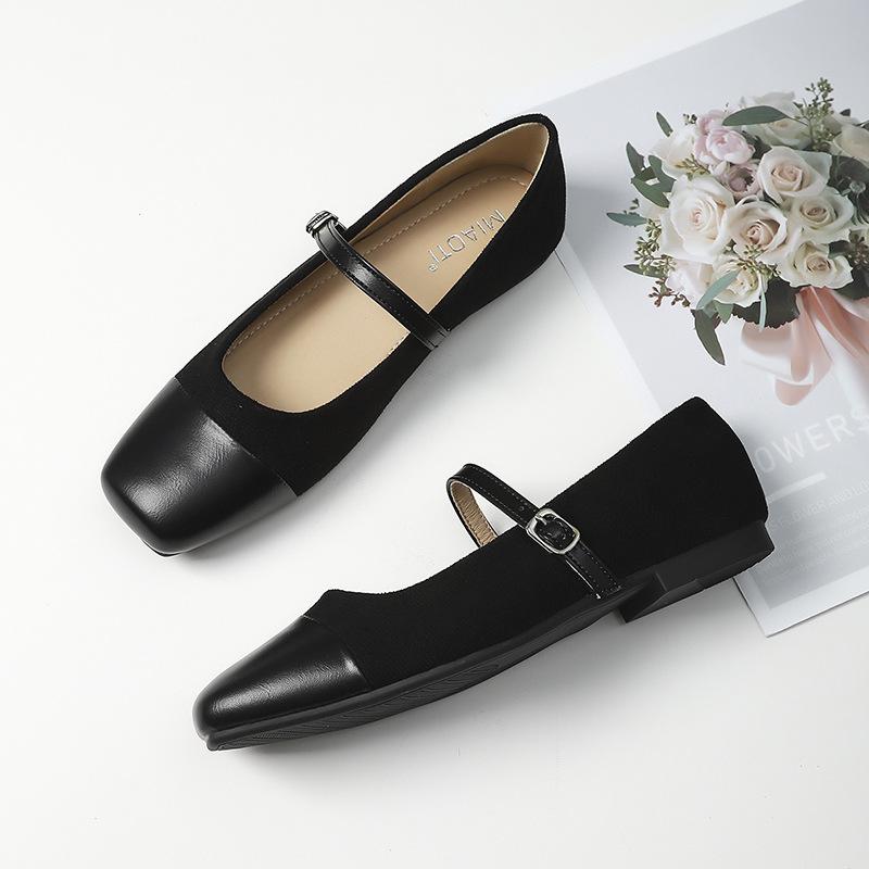 Modische flache Schuhe für Damen Frühling und Herbst Neue Retro Mary Jane Ballerinas Flacher Ausschnitt Quadratische Zehen Übergröße Damenschuhe 41-43