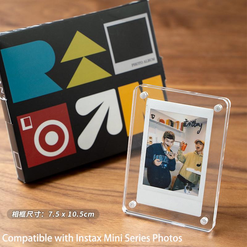 Mini Clear Acrylic Magnetic Photo Display Block with Stand — For Instax & Polaroid Instant Film Photos (Desktop Photo Frame)