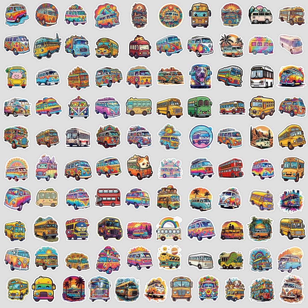 100 Cute Style Colorful Bus Graffiti Stickers Children's Stickers Water Cup Computer Waterproof Decorative Stickers