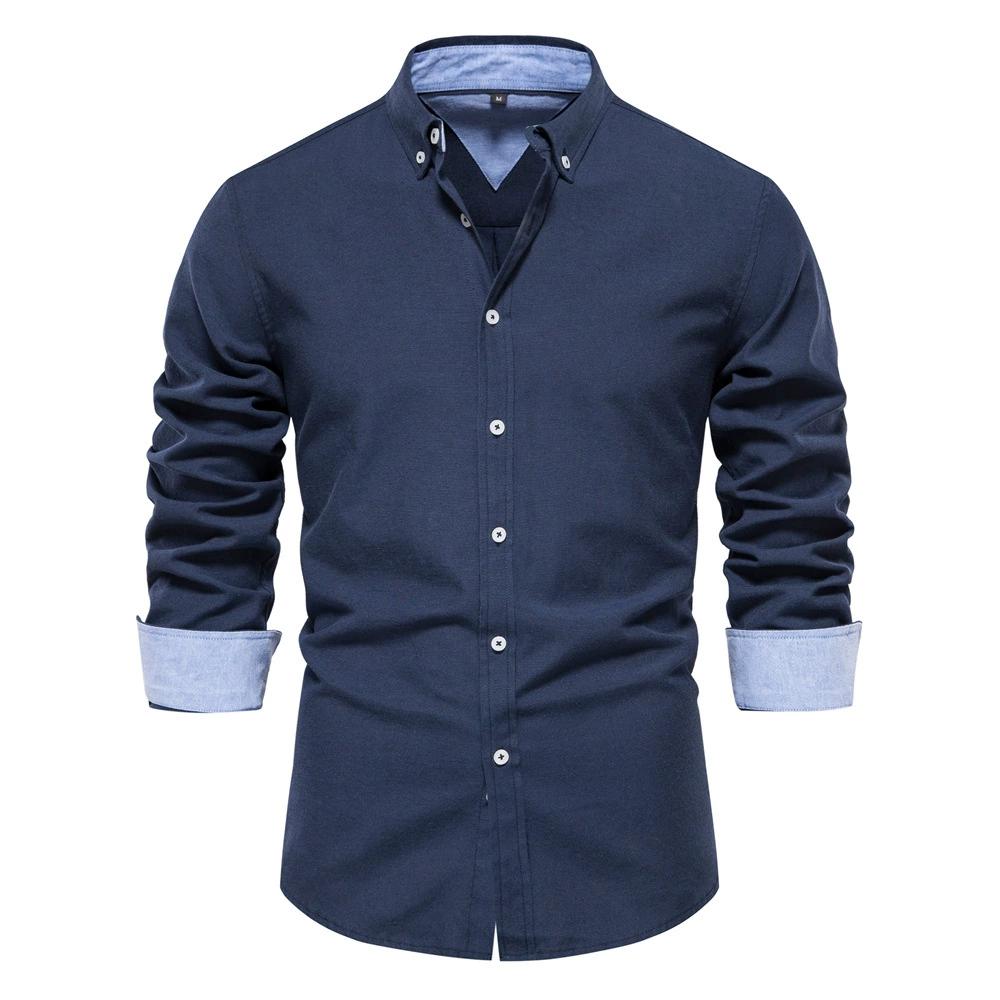 Autumn Slim Fit Shirt Men's Casual Versatile Fashion Solid Color Long Sleeved Top Men's Clothing