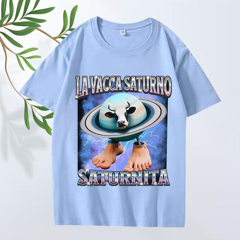 

Italian Brain La Vacca Saturno Saturnita Funny Cow Meme T Shirt men’s women Oversized 100% Cotton cool Summer print Unisex tops S
