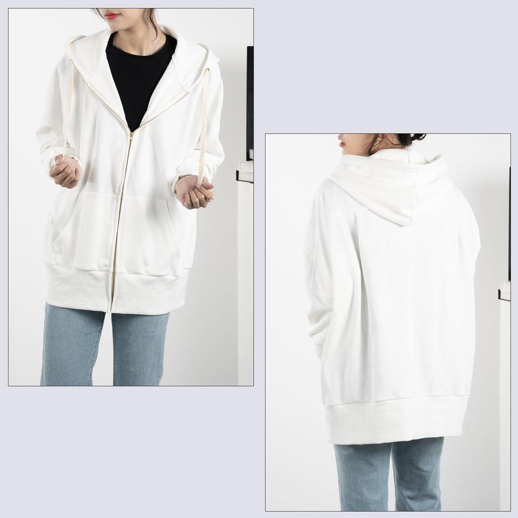 Bluza z długim rękawem typu dolman, gładka, z długim rękawem, odzież wypoczynkowa dla i koreański styl Harajuku [iito.seasons] Damska bluza o luźnym kroju, długość, zapinana na zamek