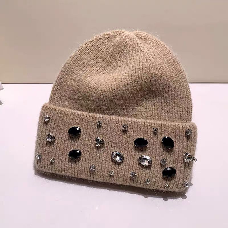 Girls Handcrafted Water Drill Wool Hat With Knit Design For Autumn Winter Kids Fashion