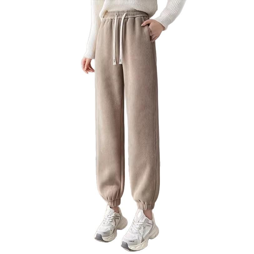 Velvet Thickened Lambswool Cuffed Sweatpants - Warm, Loose, Casual Sports Pants for Autumn & Winter