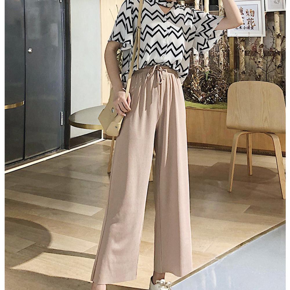 Summer Ladies Ice Silk Light Wide Leg Trousers Girl Solid Color High Waist Loose All-match Straight Casual Pants