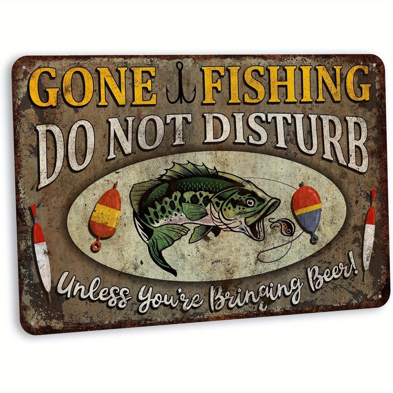 

Vintage Metal Wall Art Sign Rustic Iron FishingThemed Decor with Humorous Gone Fishing Dont Disturb Design Distressed Tin 20x30cm（7.8x11.8inch）