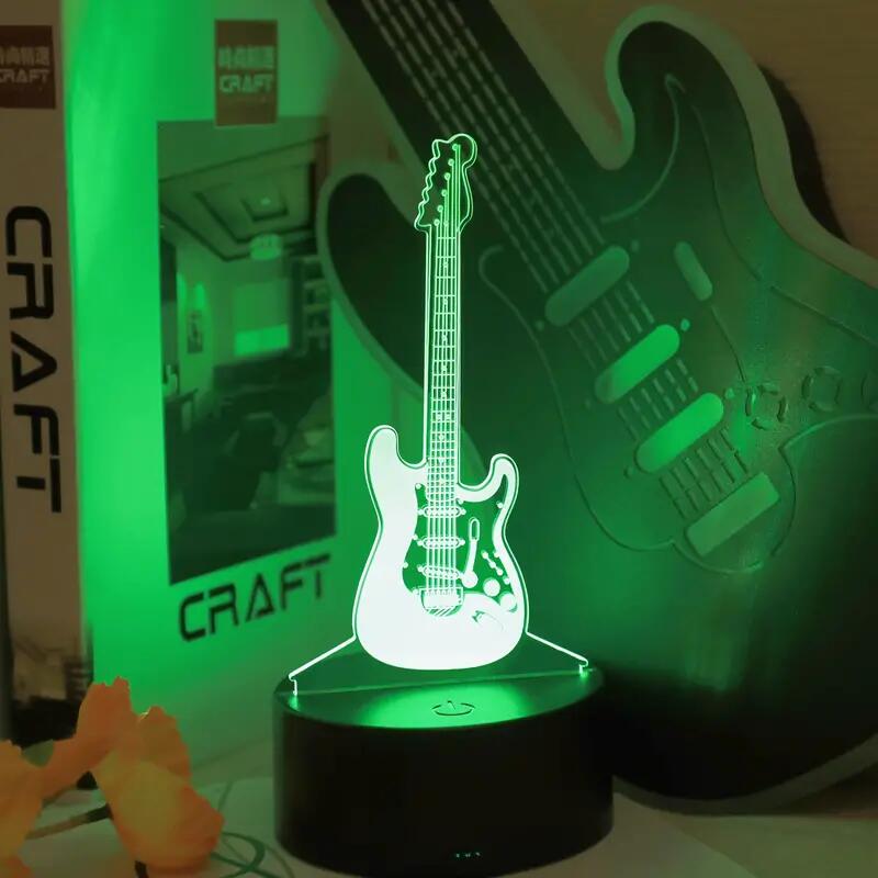 1pc Guitar 3D Night Light, 3D Optical Illusion Lamp With Touch, 7-Color Changing Ambient Light For Bedroom