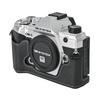 Hliníkový kovový pouzdro na polovinu těla fotoaparátu z pravé kůže pro Olympus OM-5 OM5 s otvorem pro baterii a spodním krytem