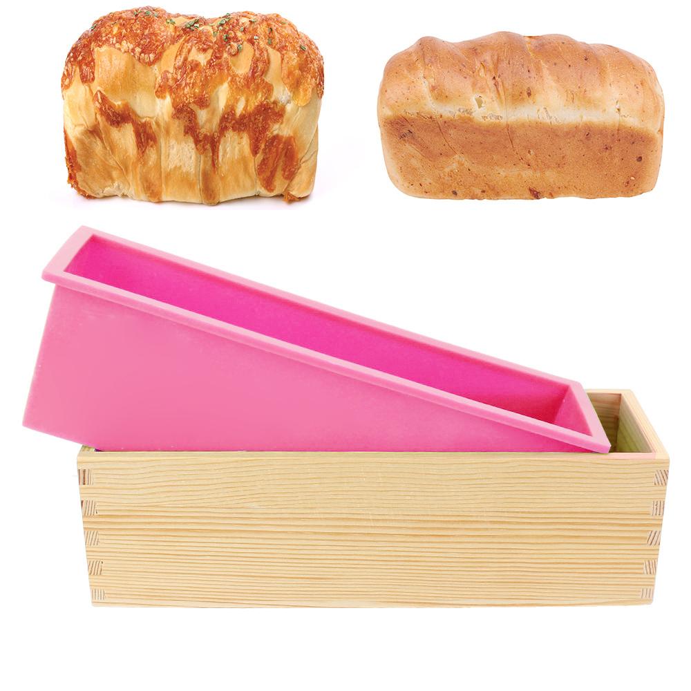 Toast Kuchen Kastenform Silikon Seifenform mit Holzbox Rechteckig Backen DIY Handgemachtes Werkzeug