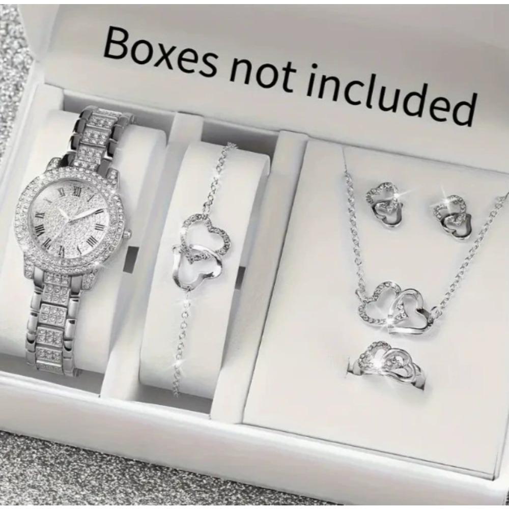 Full Diamond Roman Literal Steel Belt Women's Watch Gypsy Temperament Business Quartz Watch Women's Watch Jewelry Set