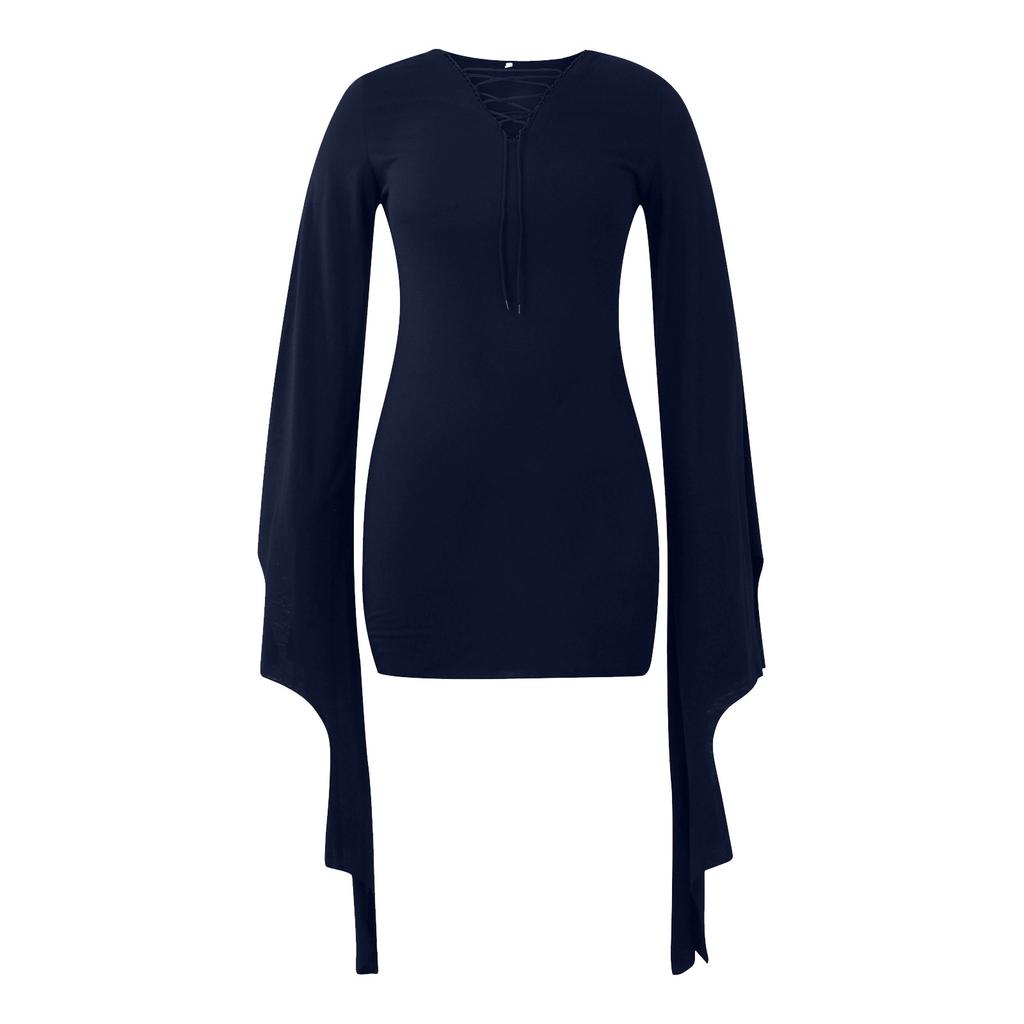 Halloween Dress Up Ladies Dress Halloween Women's Fall V Neck Color Sexy Slim Sleeve Dress