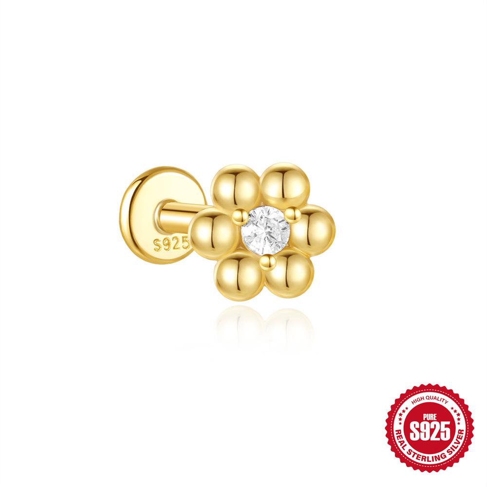 S925 Tremella Decoration Women'S Sterling Silver Simple Temperament Small Zircon Flat Bottom Piercing Stud Earrings Temperament Earrings Pendant