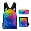 Classic Novelty Creative color blocking 3D Print 3pcs/Set School Bags Laptop Daypack Backpack Inclined shoulder bag Pencil Case