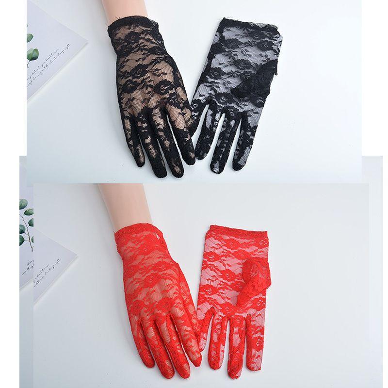 

Internet Celebrity Wedding Women s UV Protection Gloves Lace 1 Double Black +1 double red All yards
