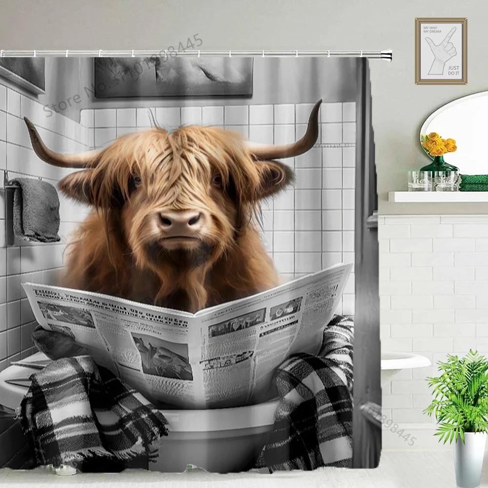 Lustiger Tier Duschvorhang Badewanne Yak Kuh Esel Dschungel Wildtiere Modern Minimalistisch Toilette Lesen Ziege Badezimmer Duschvorha