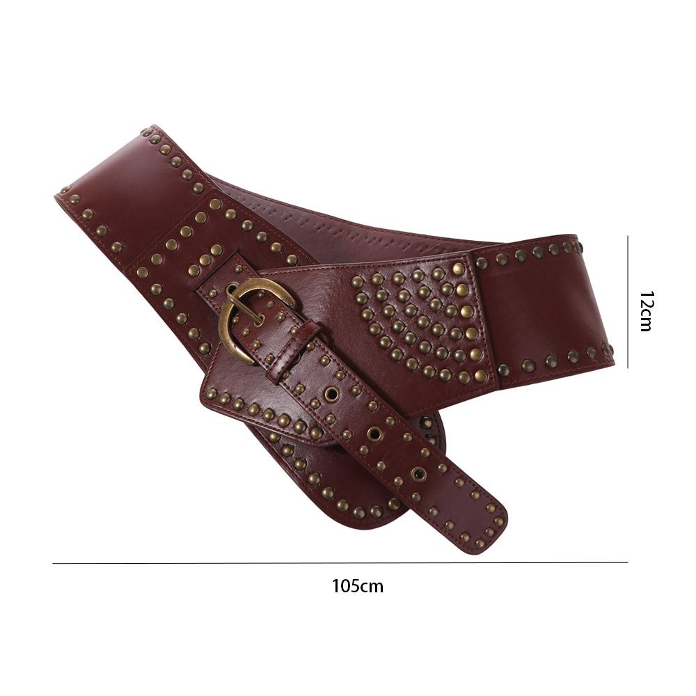 Fashion Adjustable Metal Rivet Belt Punk Slimming Wide Cummerbunds PU Leather Waistband Waist Corset Dress