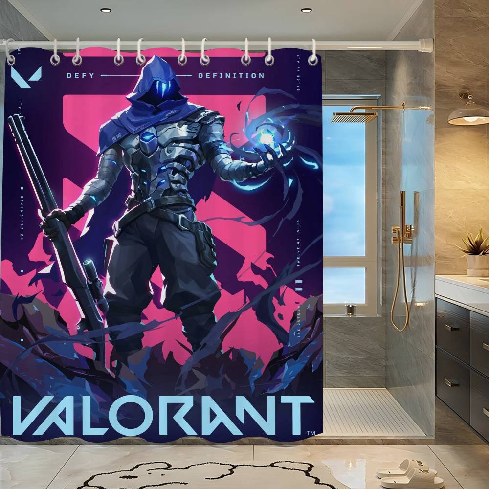 

Hot Game Valorant 1pc Pattern Shower Curtain Plus Hooks Waterproof Machine Washable Polyester Fabric Abstract 90x180 cm