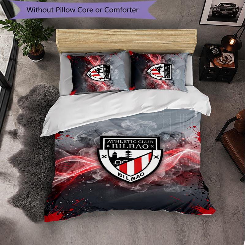Athletic Bilbao Football 3 Piece Bedding Set Soft Duvet Cover Set with Pillowcases Printed Bedroom Decor Set for Home