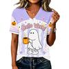 Women's Casual V-Neck Loose Fit Halloween Printed T-Shirt