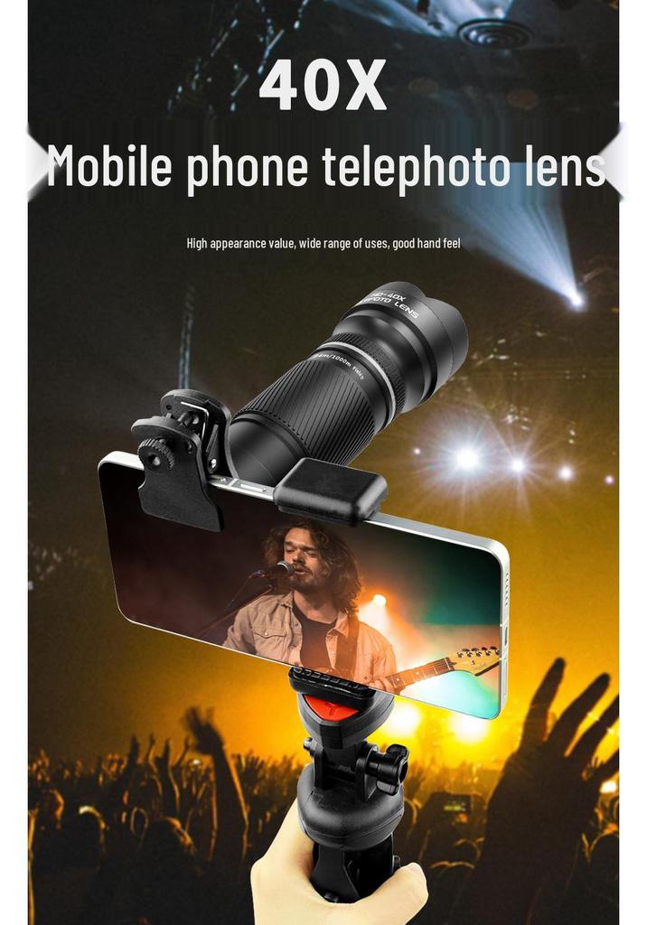 40x HD Monocular Telescope: High-Magnification, Wide-View Retractable Lens for Mobile Live Streaming