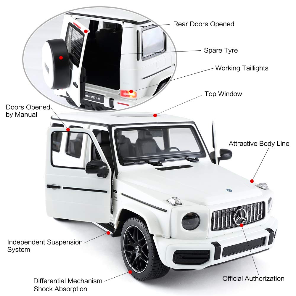 RASTAR AMG G63 RC model headlights and taillights light left and right doors and back door can be opened and closed white 1/14 Mercedes-Benz