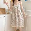 Spring And Summer Nightgown Women'S Sweet Bubble Wrinkled Cartoon Suspender Pajamas Summer Loose Women'S Loungewear