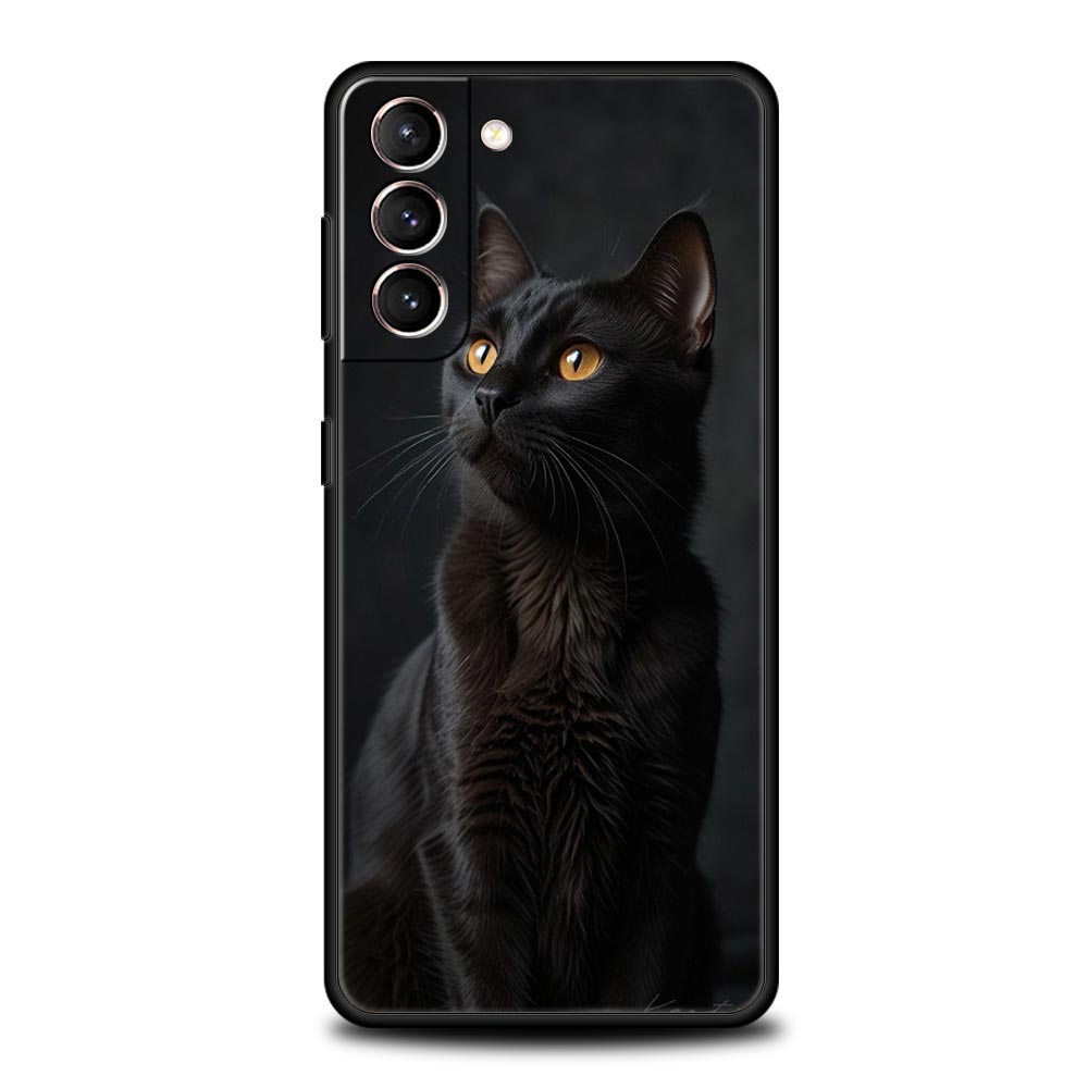 Black Cat Phone Case For Samsung Galaxy S24 S23 S22 S20 Ultra S21 FE 5G S10 S9 Plus S10E S8 Soft Silicone Cover