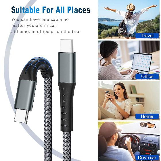 DFLASHS 3-Pack 3FT 60W Type C to Type C Nylon Braided USB C Fast Charging Cable for S23 Ultra/A14/S23/A54, iPhone 16/Pro Max, iPhone 15/Pro Max,