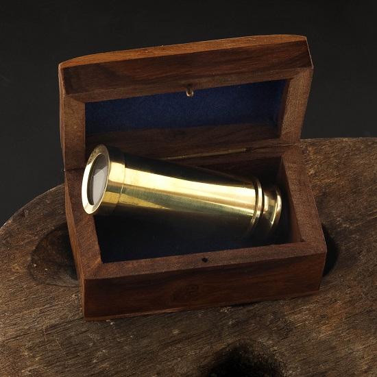 Brass Telescope Nautical Wood Box Sea Style