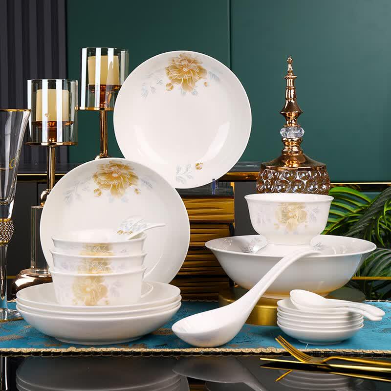 Nuogu Jingdezhen Simple Chinese Style Ceramic Dinnerware Set