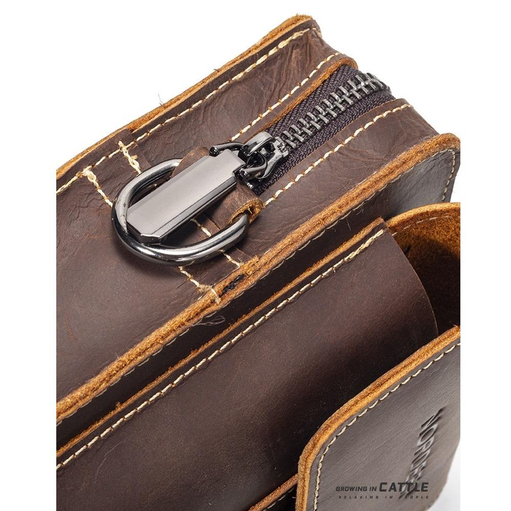 LION VERA Sacoche de Ceinture en Cuir Véritable pour Téléphone Homme Sacoche de Taille Fine Bandoulière