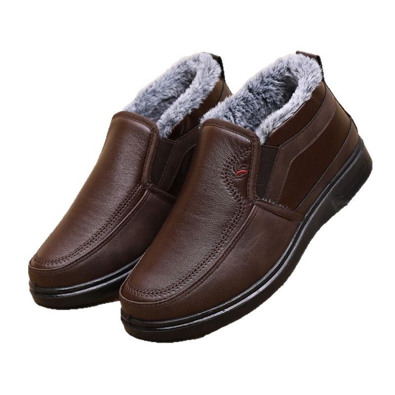 Winter old Beijing men's cotton shoes waterproof and non-slip middle and old dad shoes velvet warm casual elderly cotton boots