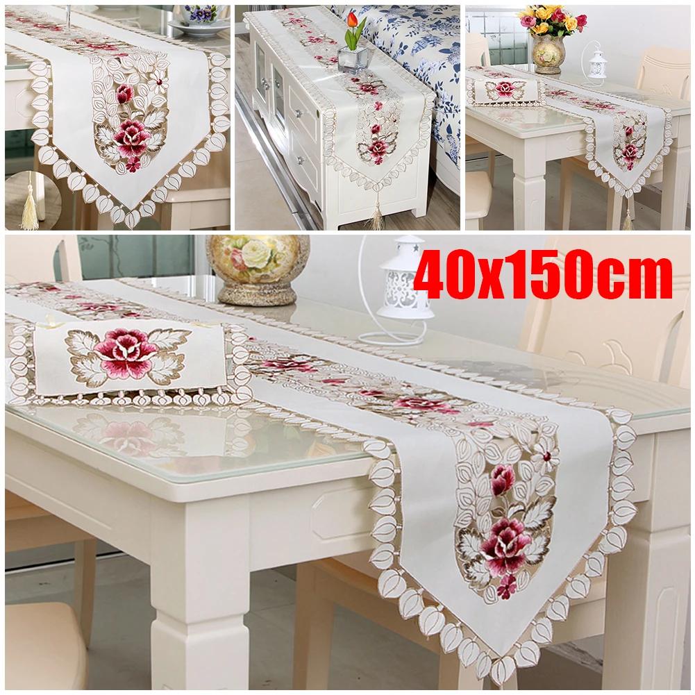 Embroidered Table Runner Tablecloth Lace Rectangle Dining Table Cloth For Party Kitchen Placemat Home Decor Dust Cover