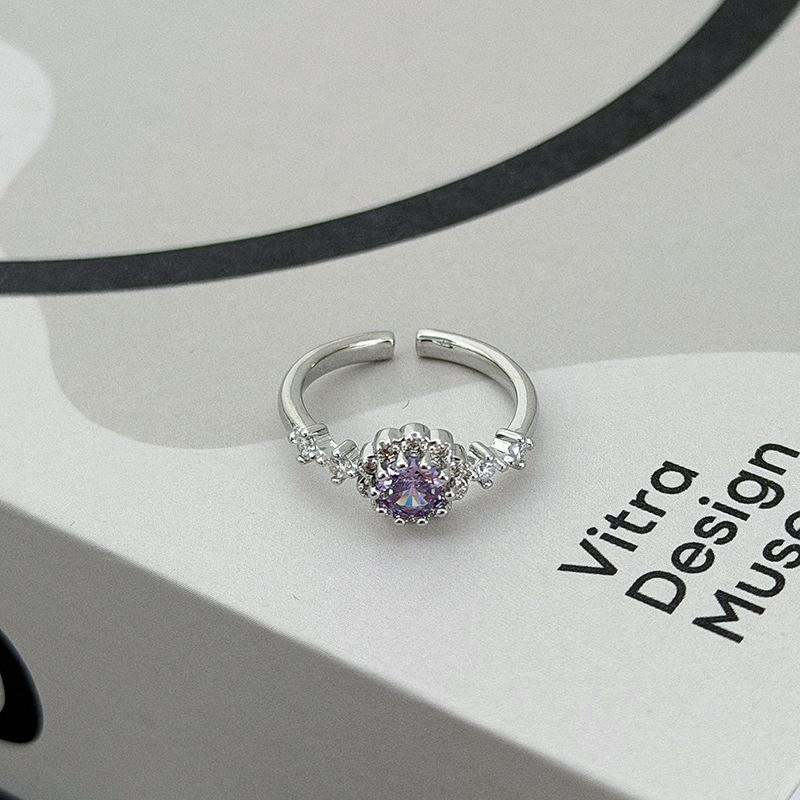 Light Luxury, Sweet And Cool Sugar Cube, Purple And Blue Colored Treasure, Open Ring, Diamond-Set Zircon Niche Design, High-End Stacked Ring Woman