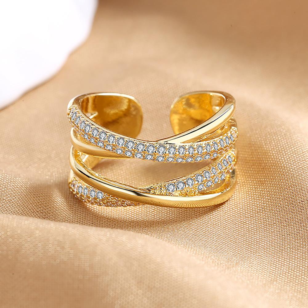 20mm Gold Sliver Color Paved Diamond Cuff Rings For Women Layered Figure Accessory