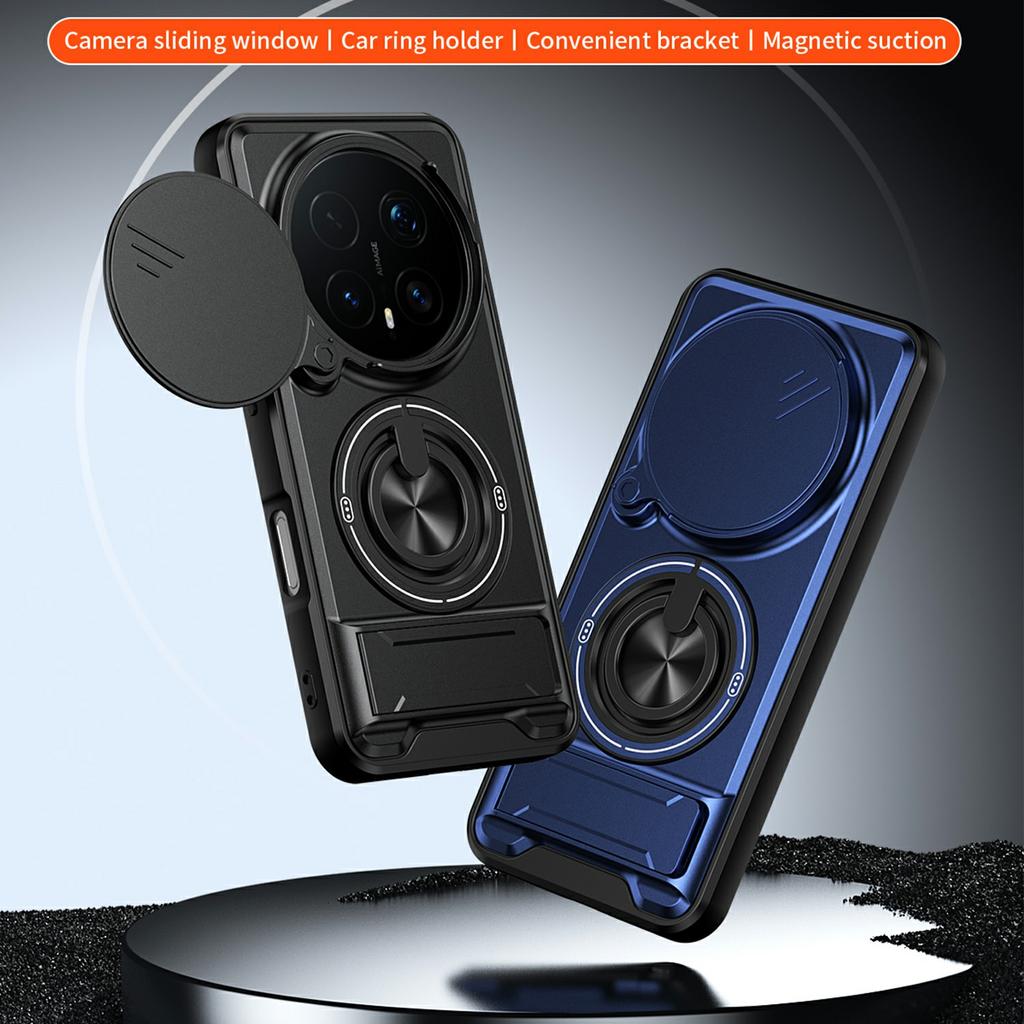 Für Honor Magic8 Pro 5G Magnetische Hülle Ringhalter Faltbarer Ständer TPU PC Handyhülle mit Kameraobjektiv-Schieberegler