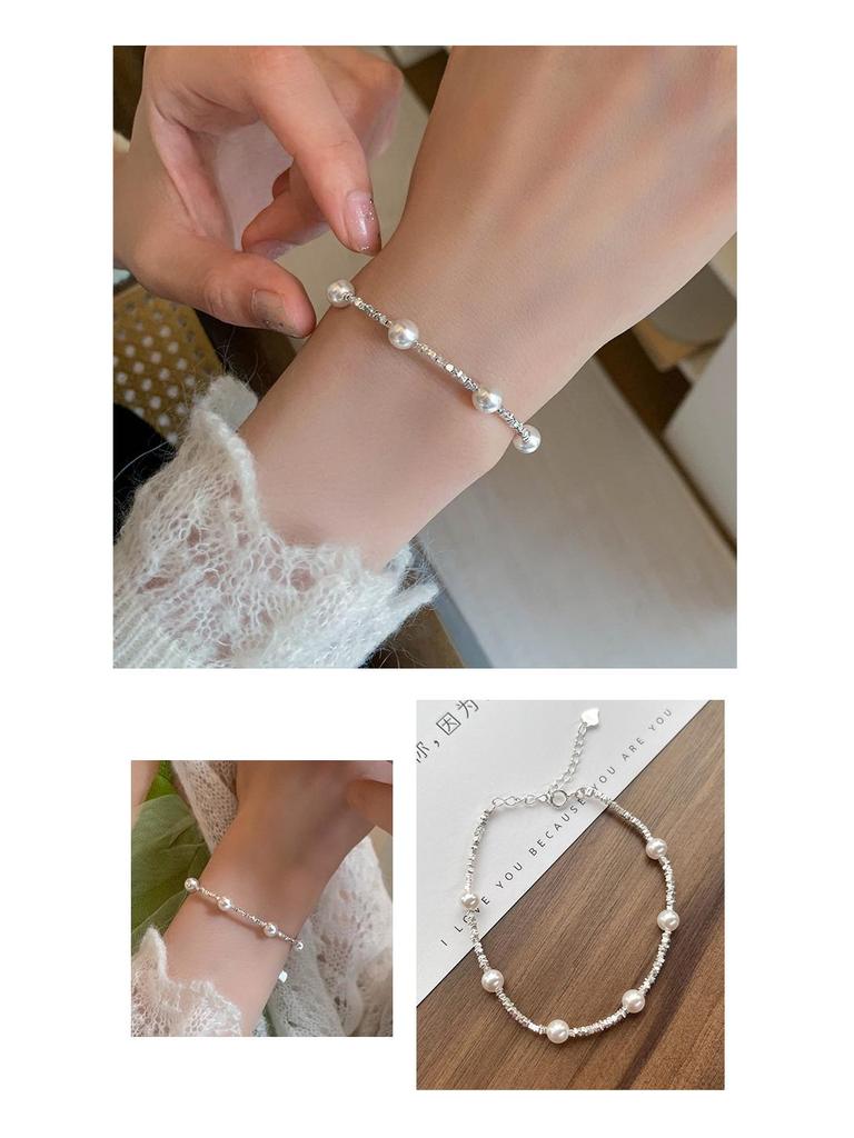 Sterling Silver Pearl Bracelet for Women: Elegant French Retro Design, Minimalist & Versatile.