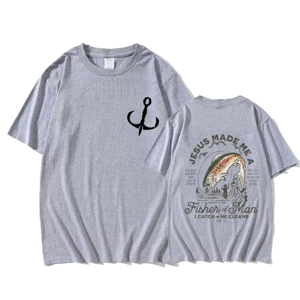 

Christian Jesus Made Me A Fisher of Man Catch He Cleans Printed T-shirt Man s Casual Oversized T Shirts Tees 3XL