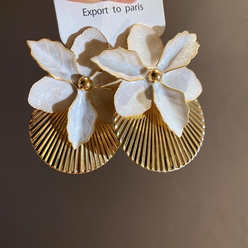 Shell Shape Orchid Flower Shell Earrings Oil Drip Ear Pendant Floral Ear Studs Festival
