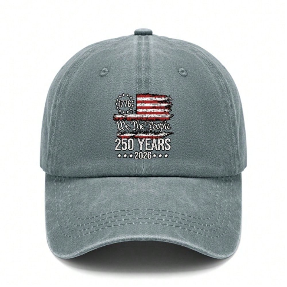 Patriotic Baseball Hat - Vintage Washed Print 1776-2026 USA Flag Adjustable Sun Cap Unisex Casual Daily Wear Baseball Cap