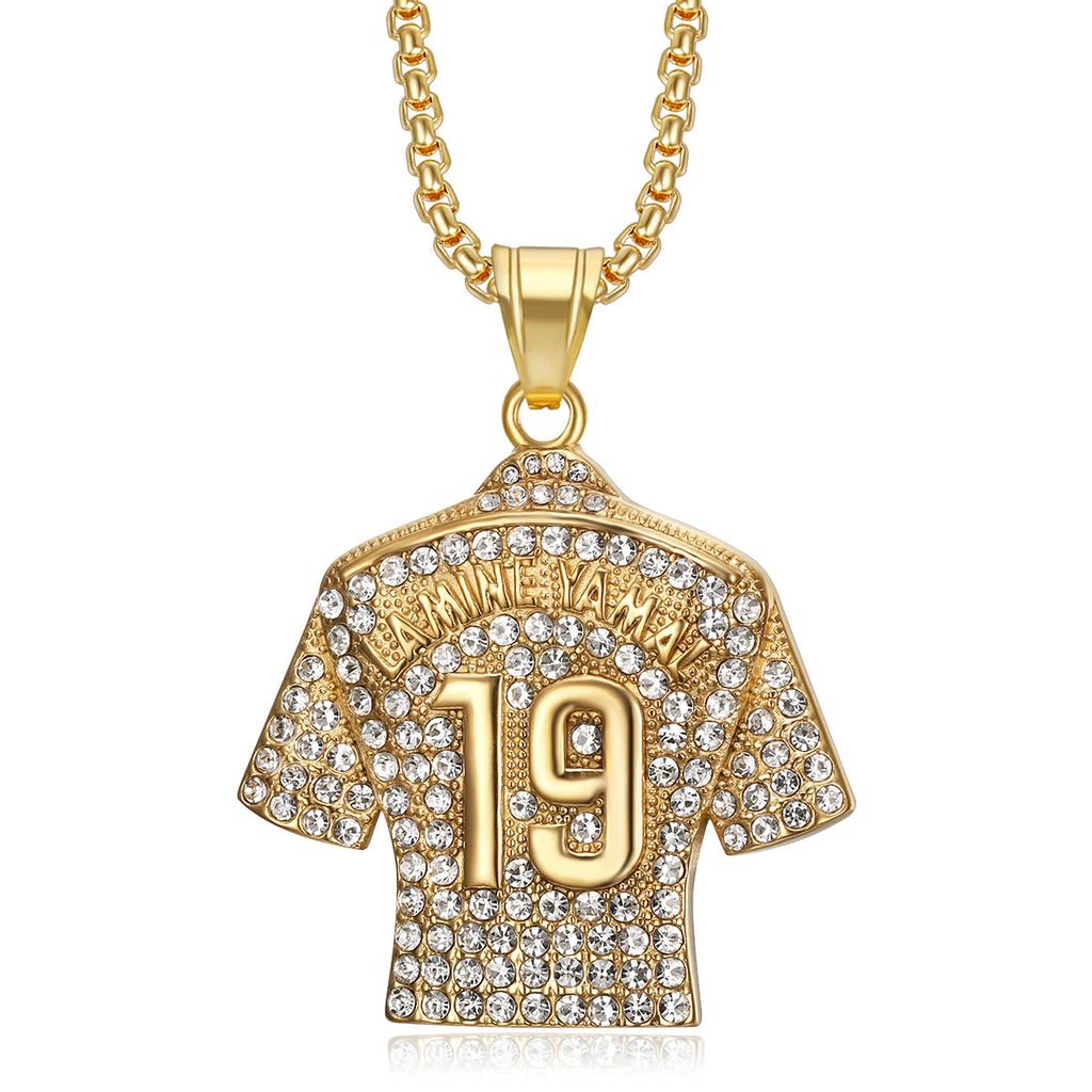 New Hot-Selling Hip-Hop Jewelry Titanium Steel Gold-Plated Diamond-Studded Yamal No. 19 Jersey Pendant Necklace