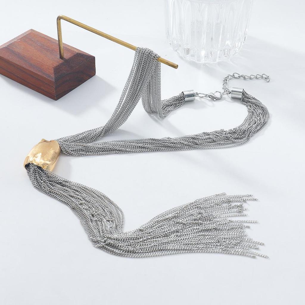 ZA Trendy Punk Metal Tassel Pendant Necklace for Women - High-End Jewelry