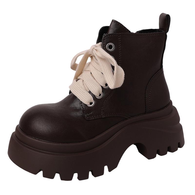 Fashion versatile retro British style platform Martin boots women's 2025 autumn and winter new contrasting color lace-up American round boots