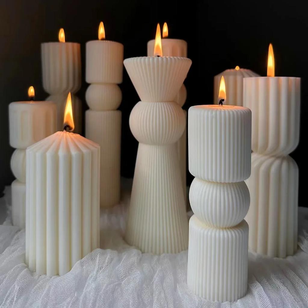 3D DIY Shell candle silicone mold striped cylindrical Roman pillar candle silicone mold home decoration bear silicone mold