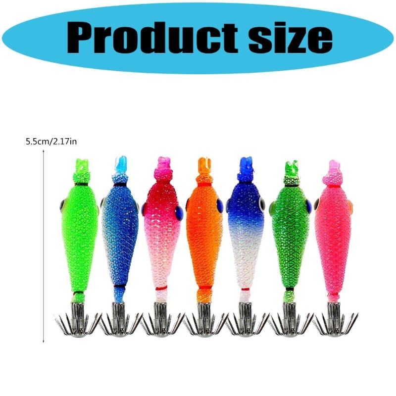 7pcs/Set Lures Baits Squid Jig Fishing Lures Glow Jig Hook 5.5cm Artificial Hard Baits Squid Jig Cuttlefish Hook