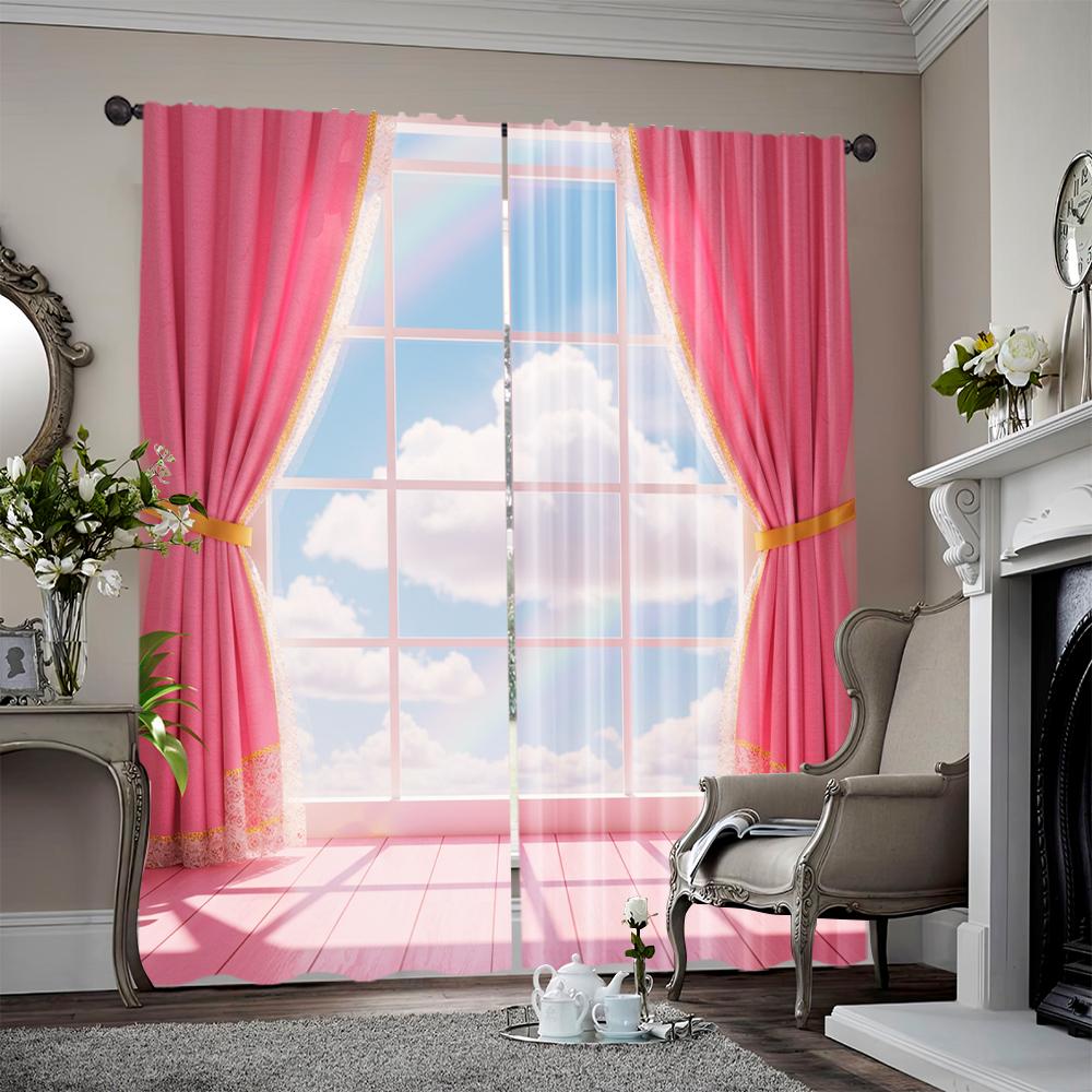 

Set Of 2 Flat Window Drapes Architecture Theme Dream Fabric Without Electricity Festive Backdrops Perfect Curtain Polyester Machine Washable W100*H70(CM)-Rod Pocket&1PCS