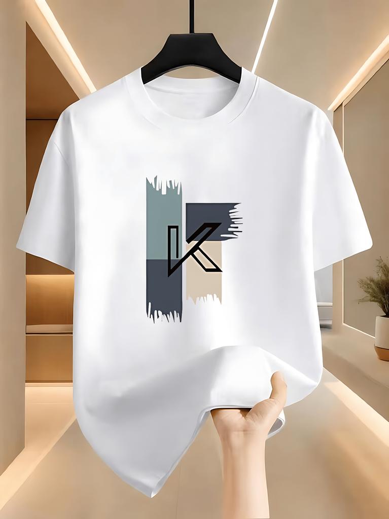 Unisexs Casual TShirt Trendy Streetwear Letter K Print Contrast Brush Stroke Design Regular Fit Stylish Daily Top